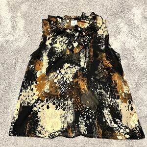 Cabi Tank Top Shirt Womens Medium Incandescent Black Ruffle Tie Neck Sheer 4185